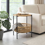 Woven Bamboo Side Table with Metal Frame and Open Storage Basket Main Product Image