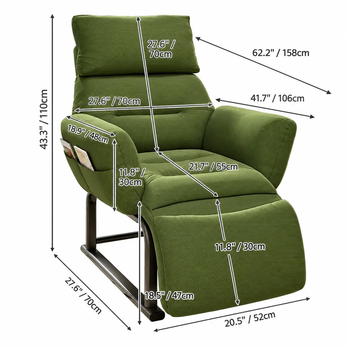 Wraparound Pregnancy Office Chair with Reclining Footrest and Textured Upholstery Dimensions