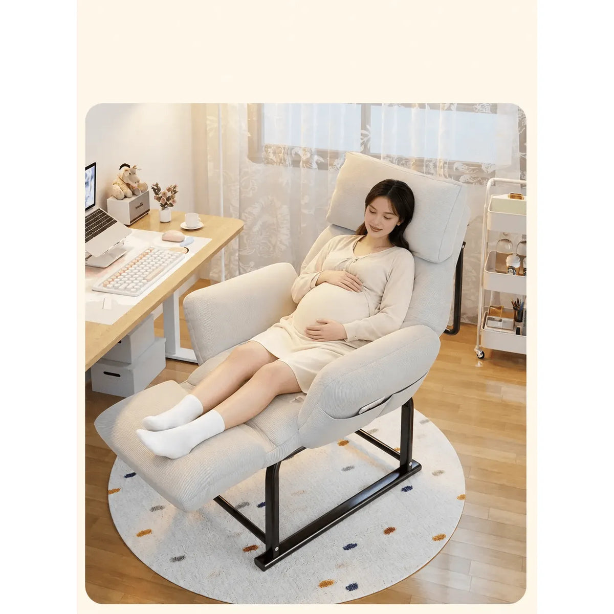 Wraparound Pregnancy Office Chair with Reclining Footrest and Textured Upholstery
