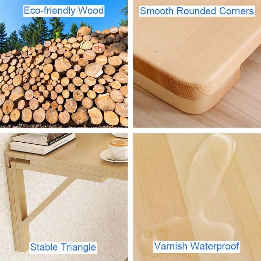 XS Foldable Pine Wood Wall-Mounted Desk - Space Saver