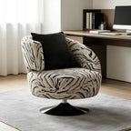 Zebra Jacquard Swivel Lounge Armchair with Sculpted Curved Back