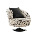 Zebra Jacquard Swivel Lounge Armchair with Sculpted Curved Back
