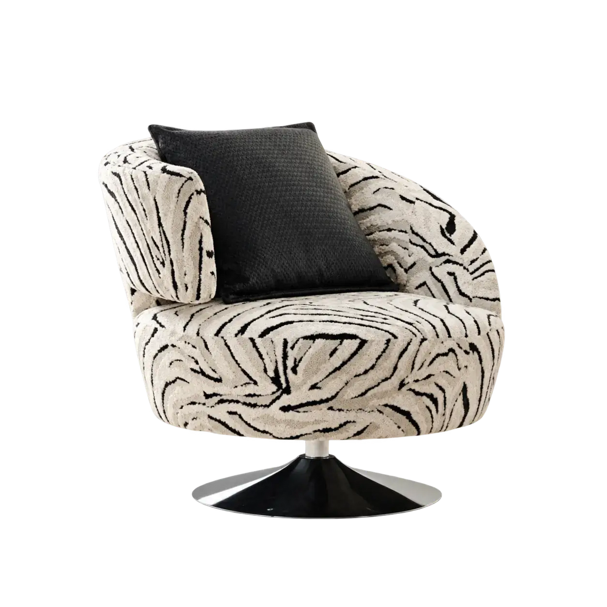 Zebra Jacquard Swivel Lounge Armchair with Sculpted Curved Back