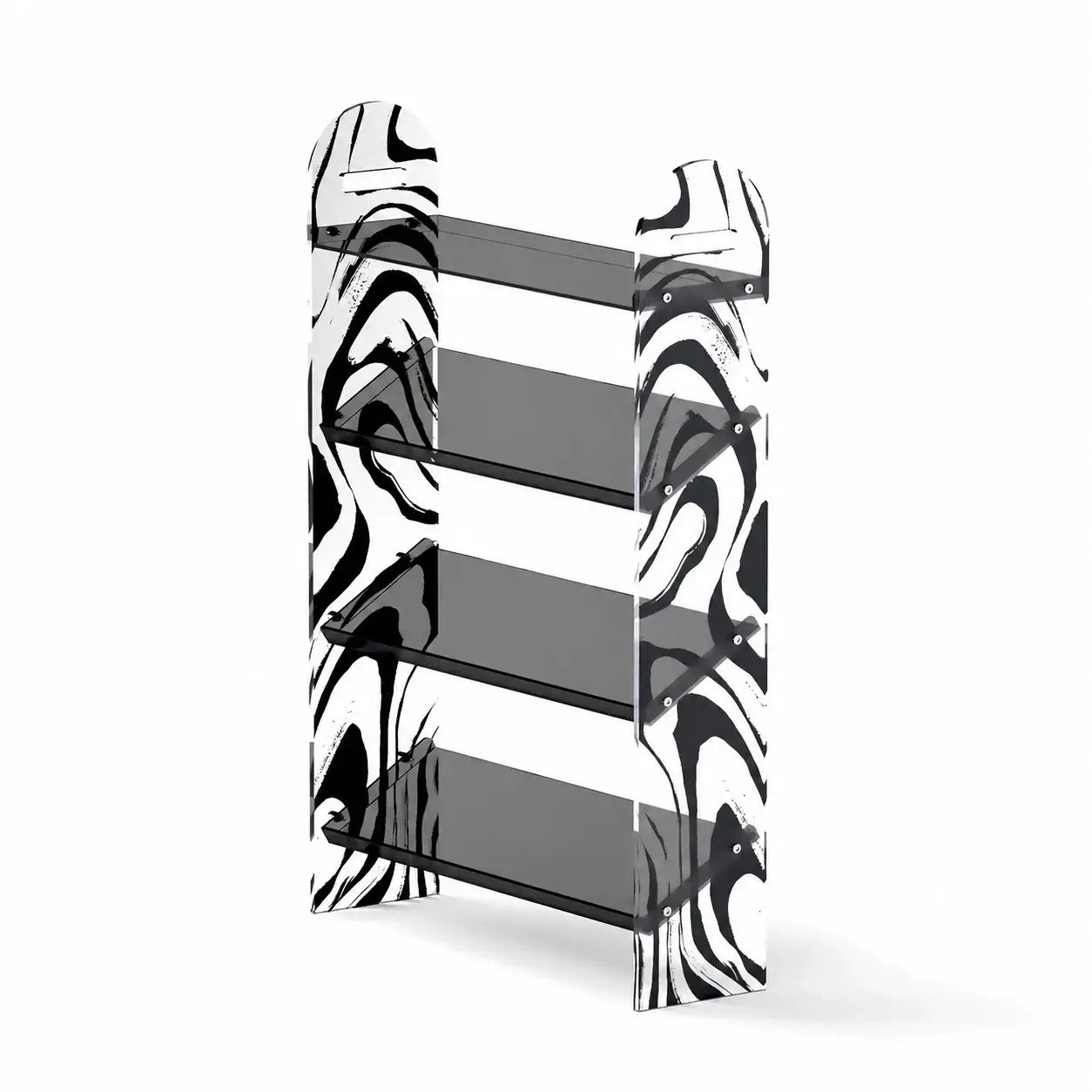 Zebra Print Acrylic Shoe Display Shelf, Slim 4 Tier Entryway Storage
