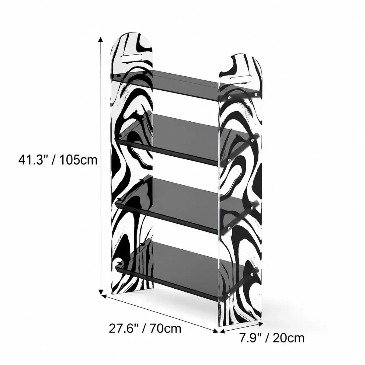 Zebra Print Acrylic Shoe Display Shelf, Slim 4 Tier Entryway Storage Dimensions