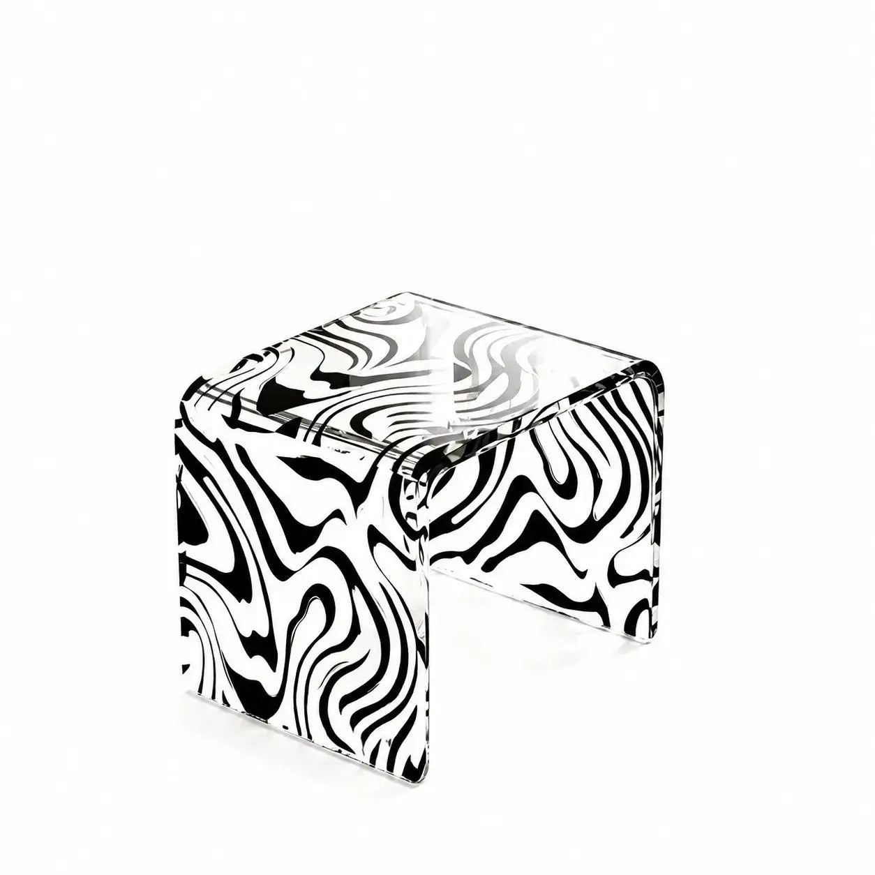 Zebra Print Acrylic Stool With Sculptural Curves