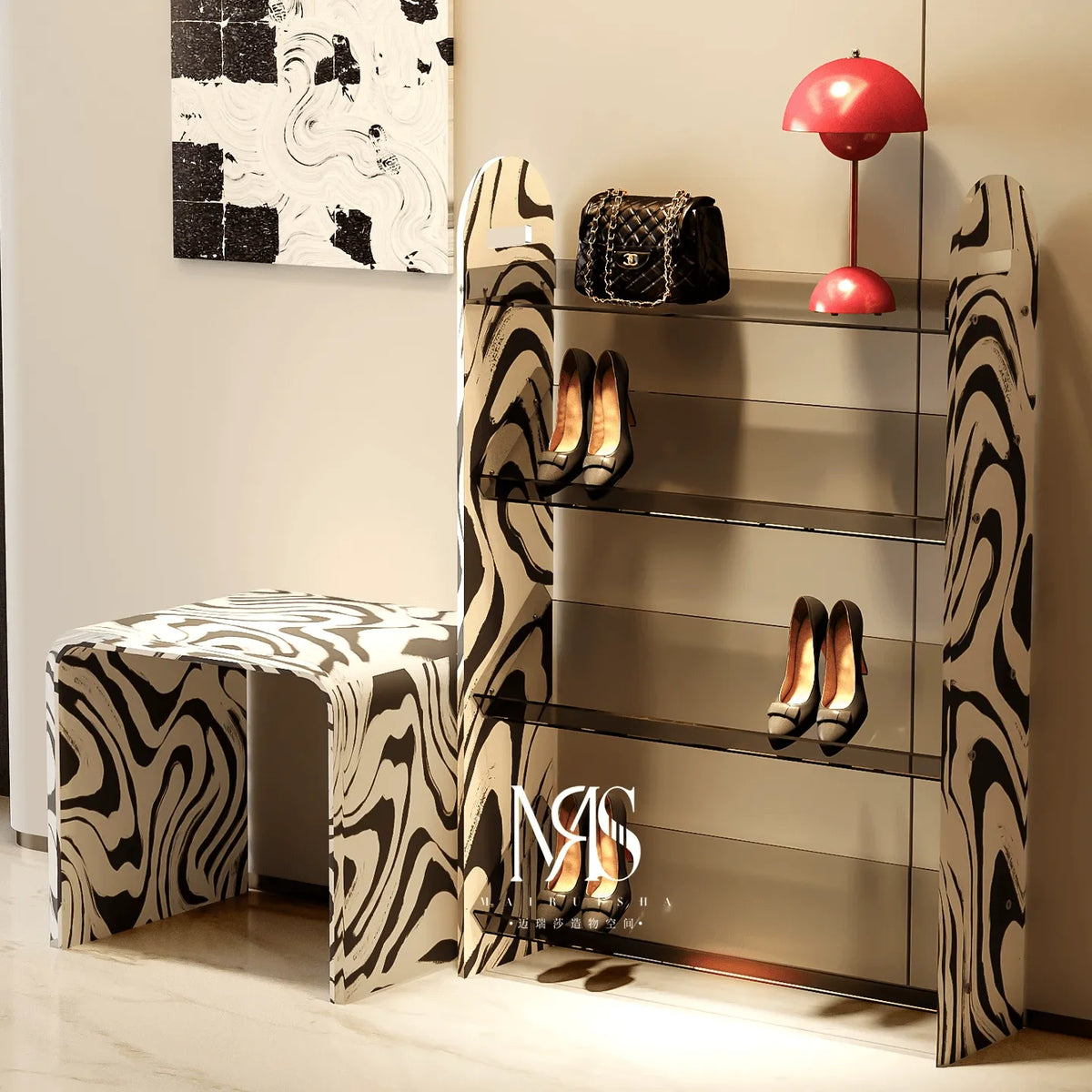 Zebra Print Acrylic Stool With Sculptural Curves