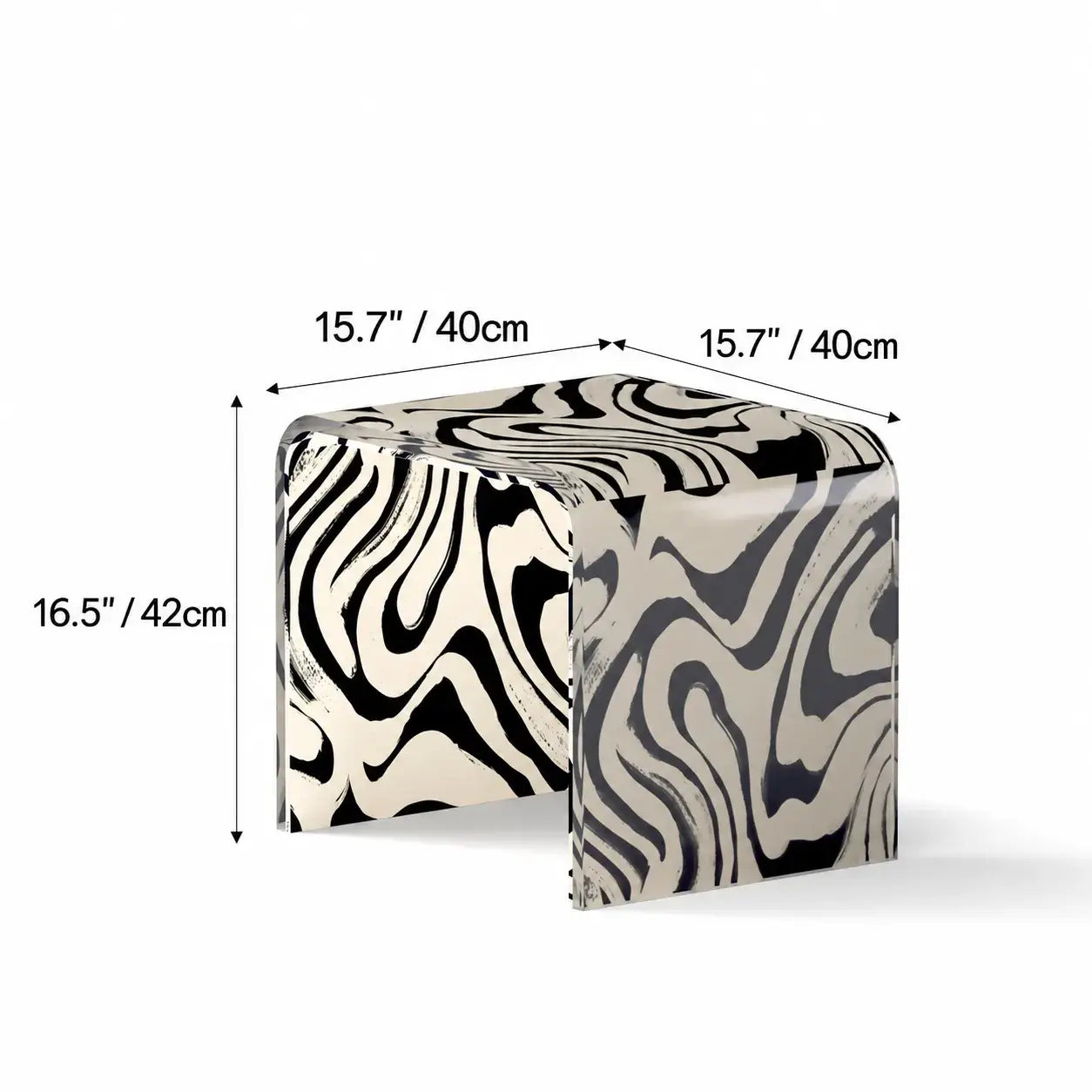 Zebra Print Acrylic Stool With Sculptural Curves Dimensions