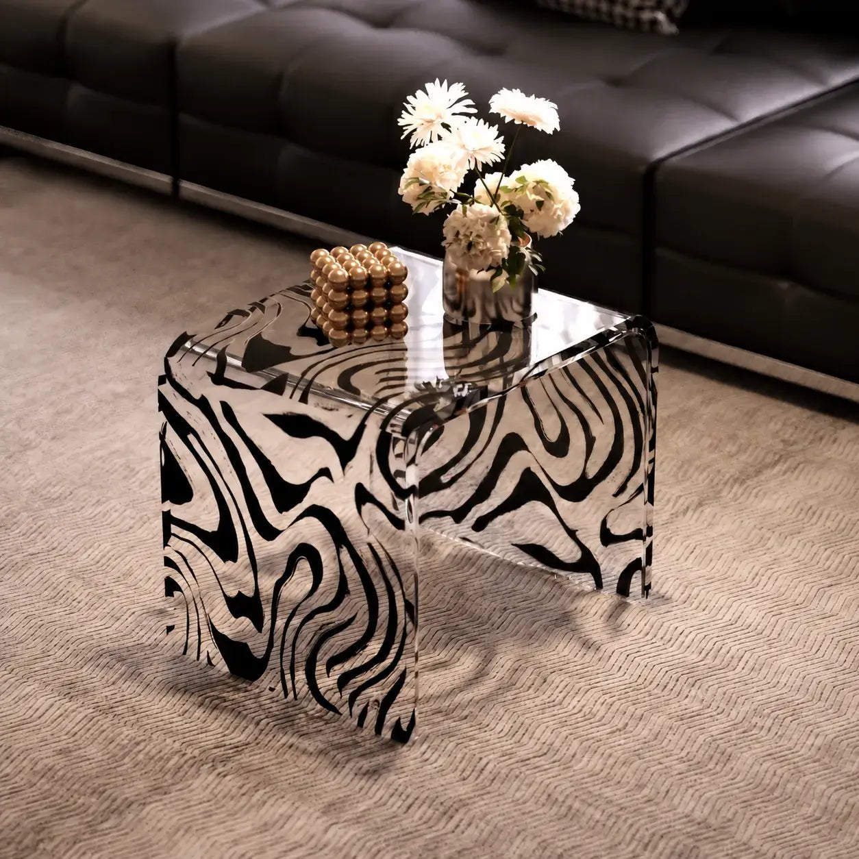 Zebra Print Acrylic Stool With Sculptural Curves Main Product Image