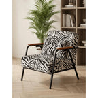 Zebra Print Chair Series with Solid Wood Arms and Matte Black Metal Legs
