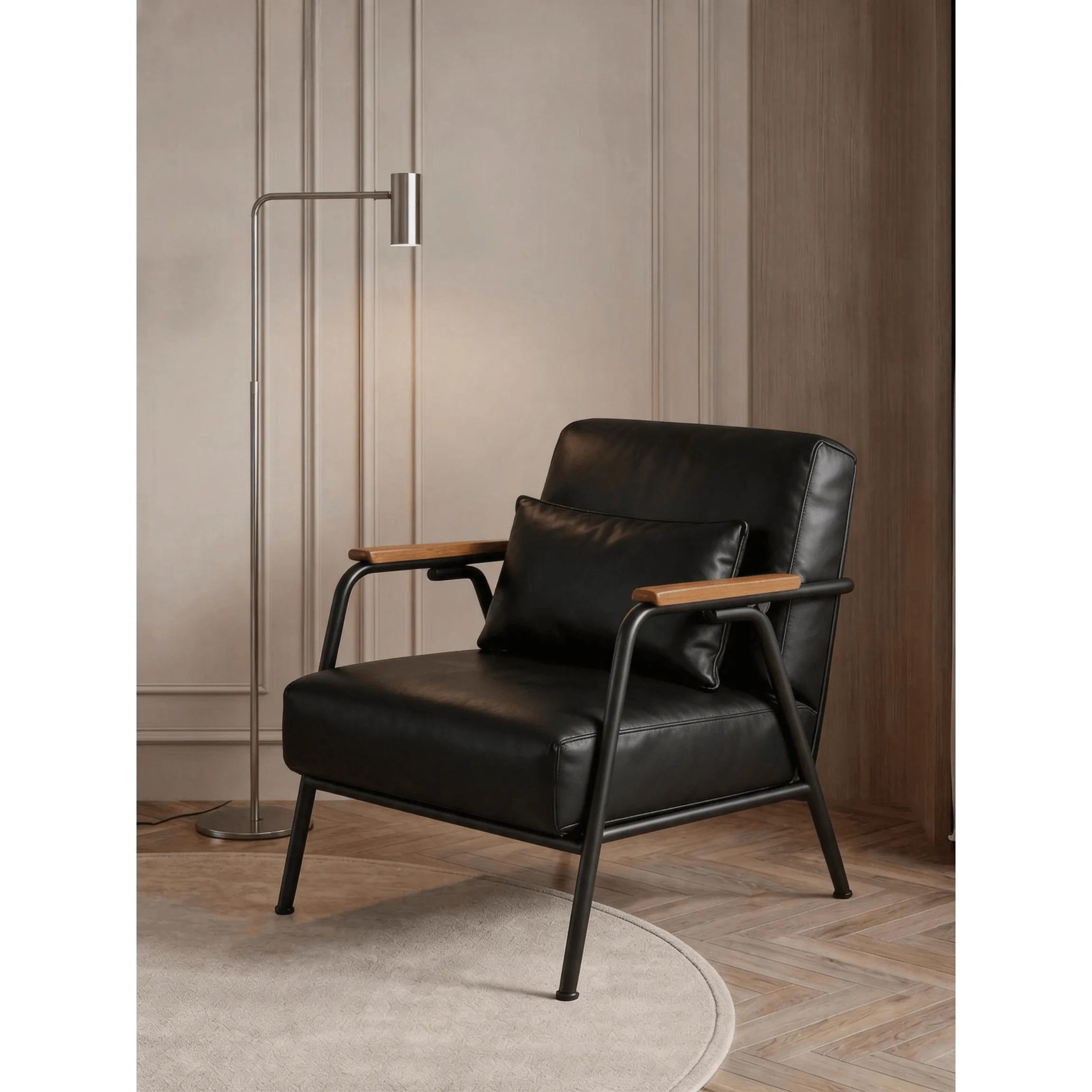 Zebra Print Chair Series with Solid Wood Arms and Matte Black Metal Legs