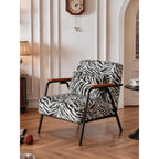 Zebra Print Chair Series with Solid Wood Arms and Matte Black Metal Legs