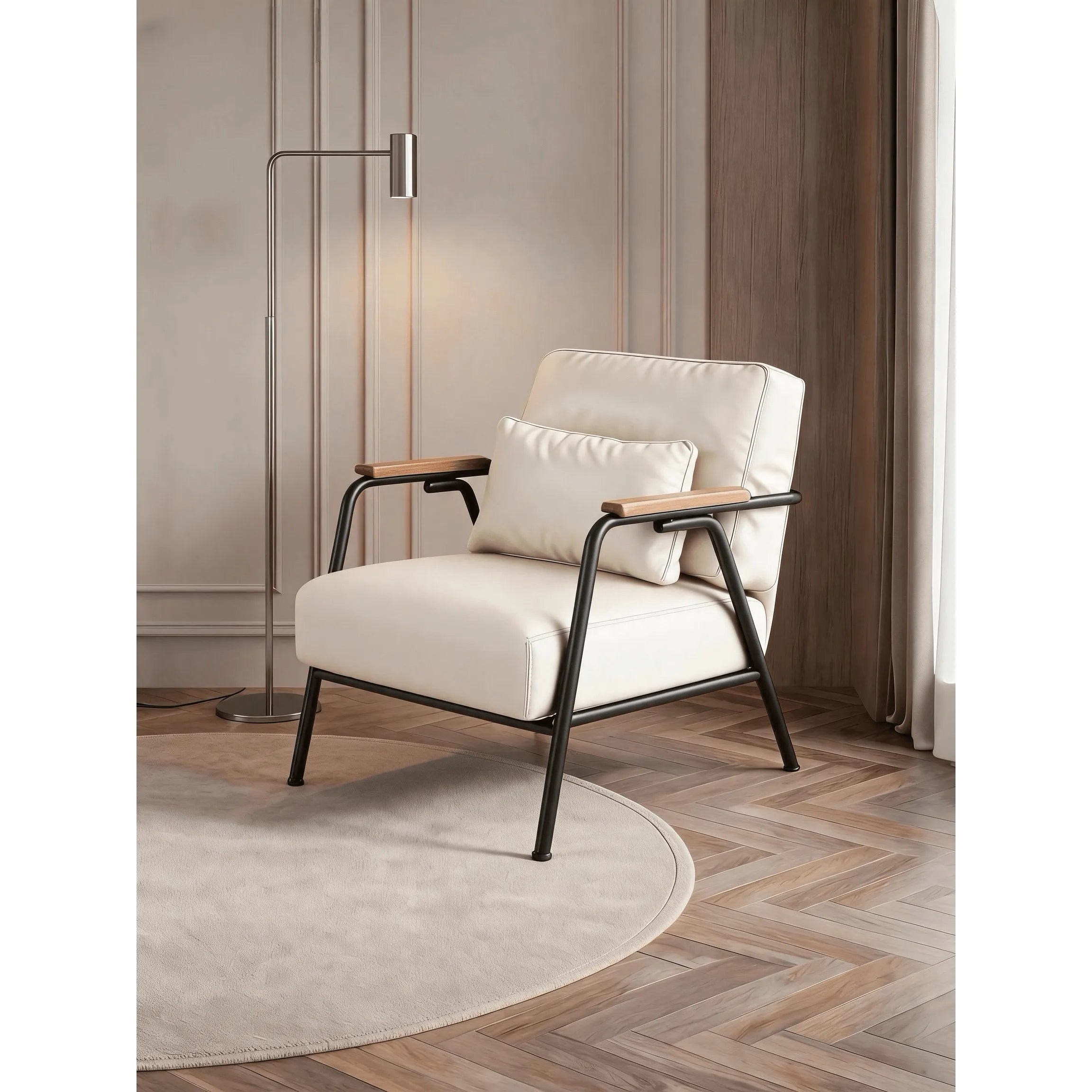 Zebra Print Chair Series with Solid Wood Arms and Matte Black Metal Legs