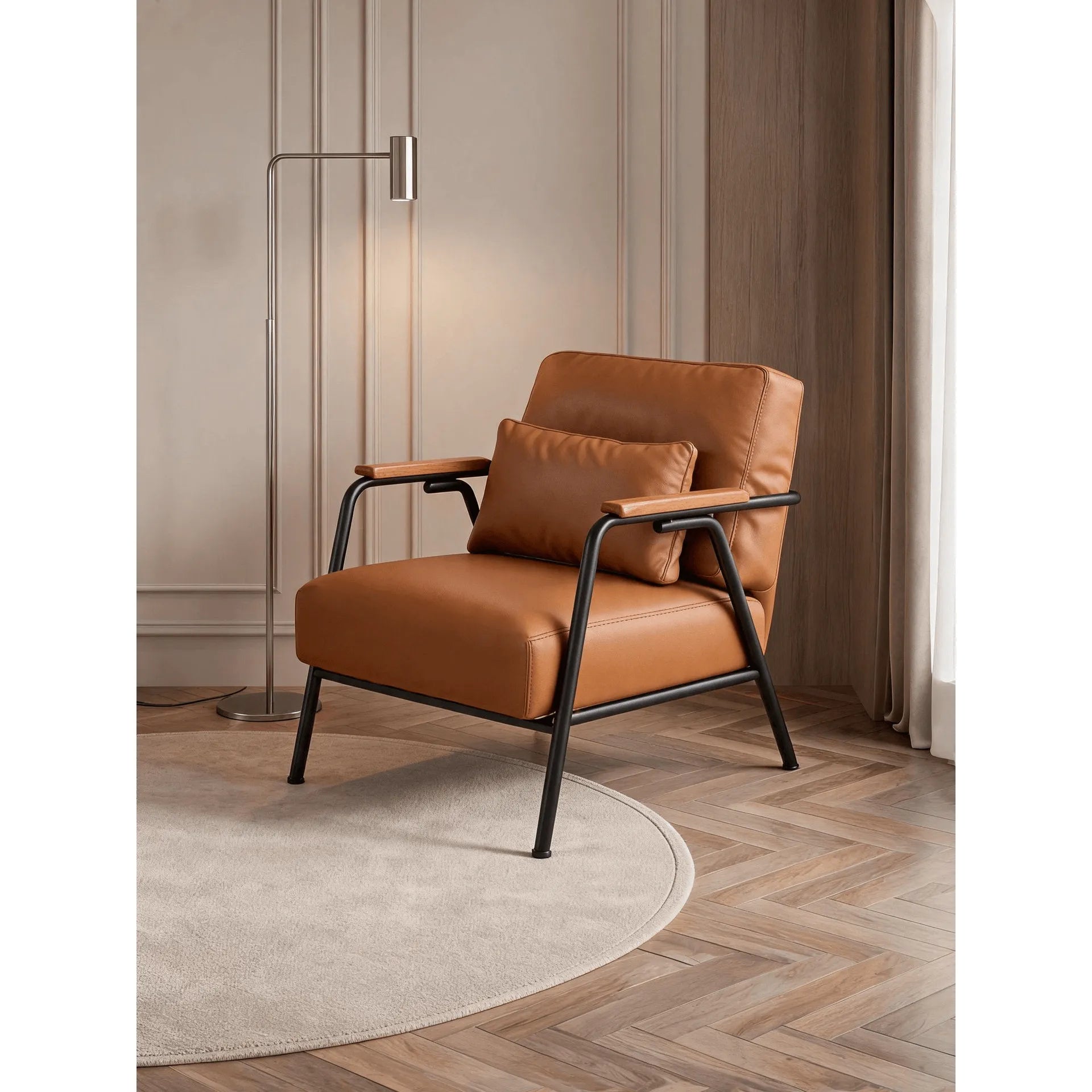 Zebra Print Chair Series with Solid Wood Arms and Matte Black Metal Legs