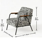 Zebra Print Chair Series with Solid Wood Arms and Matte Black Metal Legs Dimensions