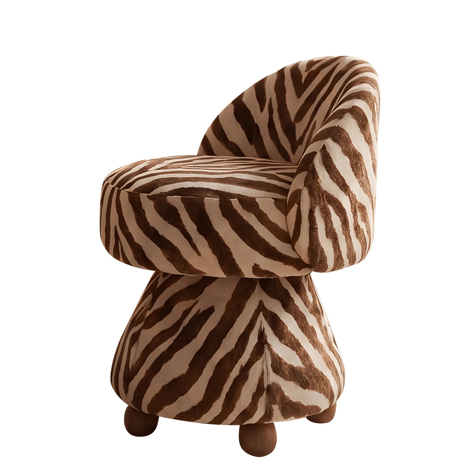 Zebra Print Jacquard Swivel Vanity Stool With Sculpted Barrel Back