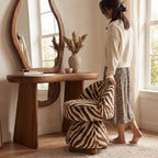Zebra Print Jacquard Swivel Vanity Stool With Sculpted Barrel Back