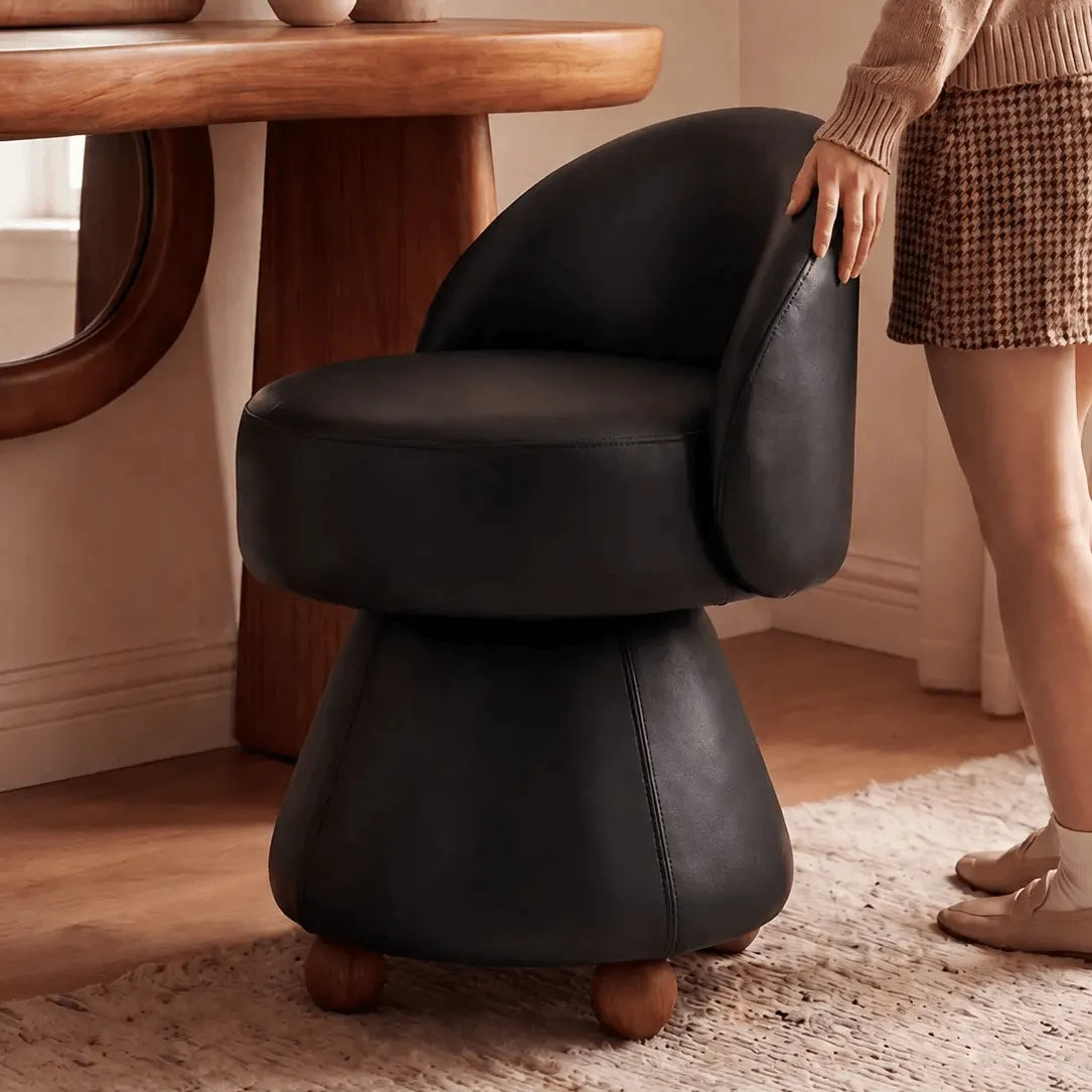 Zebra Print Jacquard Swivel Vanity Stool With Sculpted Barrel Back