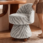 Zebra Print Jacquard Swivel Vanity Stool With Sculpted Barrel Back