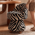 Zebra Print Jacquard Swivel Vanity Stool With Sculpted Barrel Back