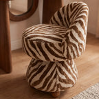 Zebra Print Jacquard Swivel Vanity Stool With Sculpted Barrel Back