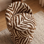 Zebra Print Jacquard Swivel Vanity Stool With Sculpted Barrel Back