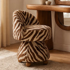 Zebra Print Jacquard Swivel Vanity Stool With Sculpted Barrel Back