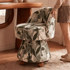 Zebra Print Jacquard Swivel Vanity Stool With Sculpted Barrel Back