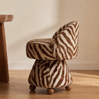 Zebra Print Jacquard Swivel Vanity Stool With Sculpted Barrel Back