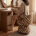 Zebra Print Jacquard Swivel Vanity Stool With Sculpted Barrel Back