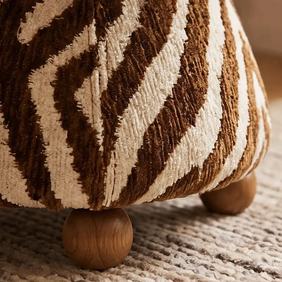 Zebra Print Jacquard Swivel Vanity Stool With Sculpted Barrel Back