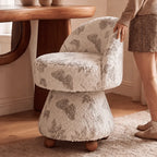 Zebra Print Jacquard Swivel Vanity Stool With Sculpted Barrel Back