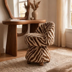 Zebra Print Jacquard Swivel Vanity Stool With Sculpted Barrel Back