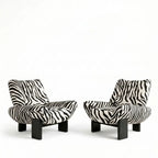 Zebra Print Lounge Chair with Sculpted Curves and Ash Wood Frame