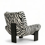 Zebra Print Lounge Chair with Sculpted Curves and Ash Wood Frame