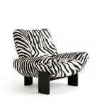 Zebra Print Lounge Chair with Sculpted Curves and Ash Wood Frame