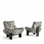 Zebra Print Lounge Chair with Sculpted Curves and Ash Wood Frame Main Product Image