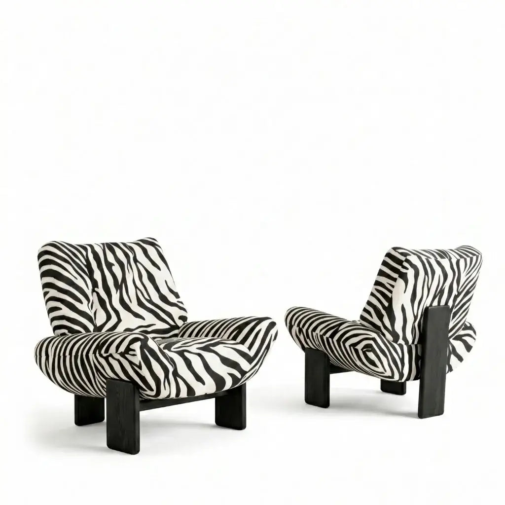 Zebra Print Lounge Chair with Sculpted Curves and Ash Wood Frame Main Product Image