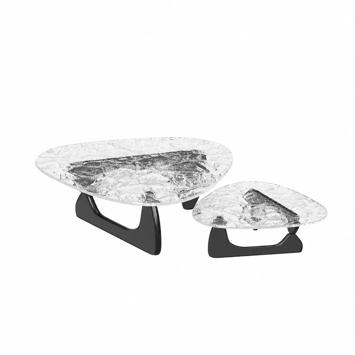 Zebra Print Organic Acrylic Coffee Table Series With Layered Nesting Forms