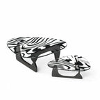 Zebra Print Organic Acrylic Coffee Table Series With Layered Nesting Forms
