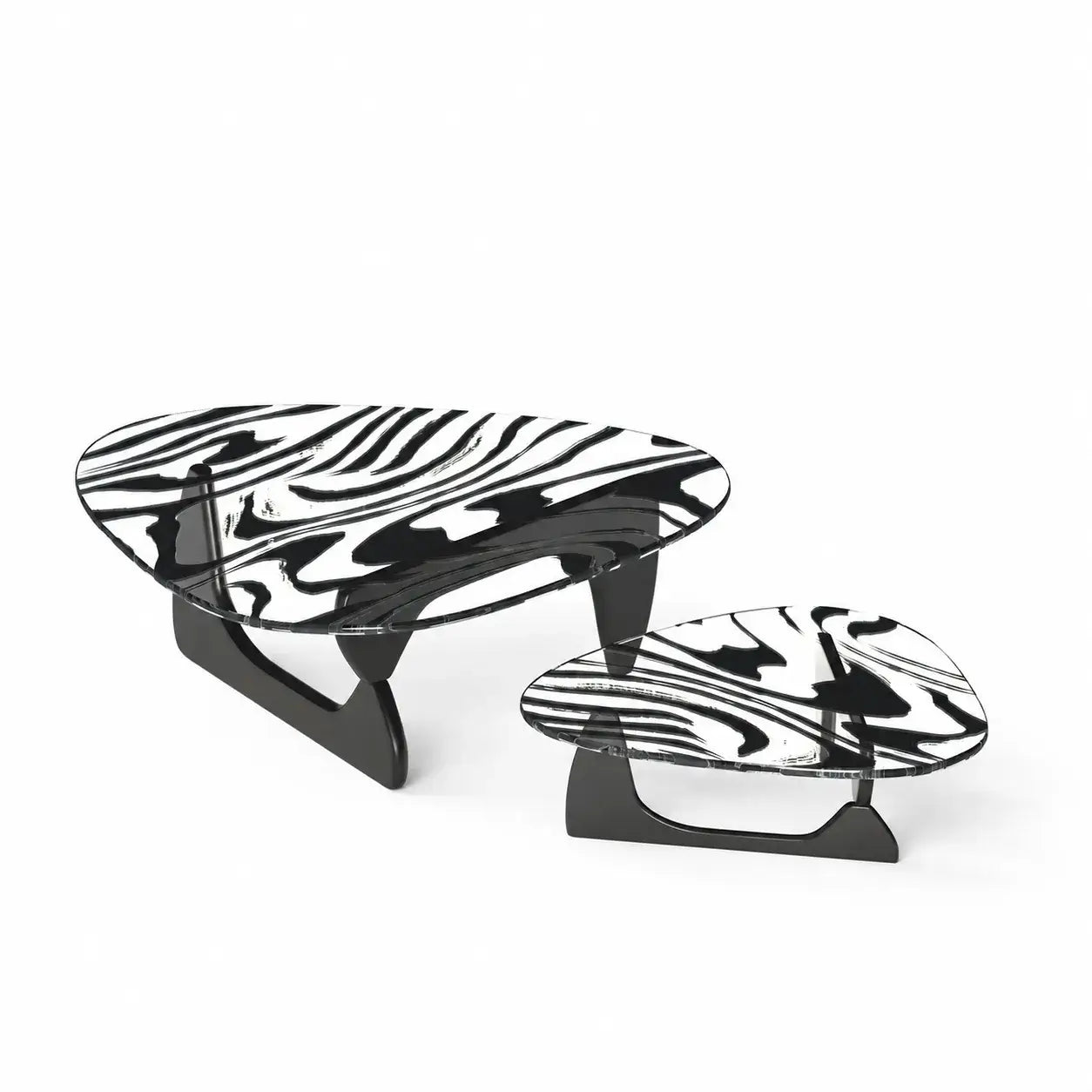 Zebra Print Organic Acrylic Coffee Table Series With Layered Nesting Forms