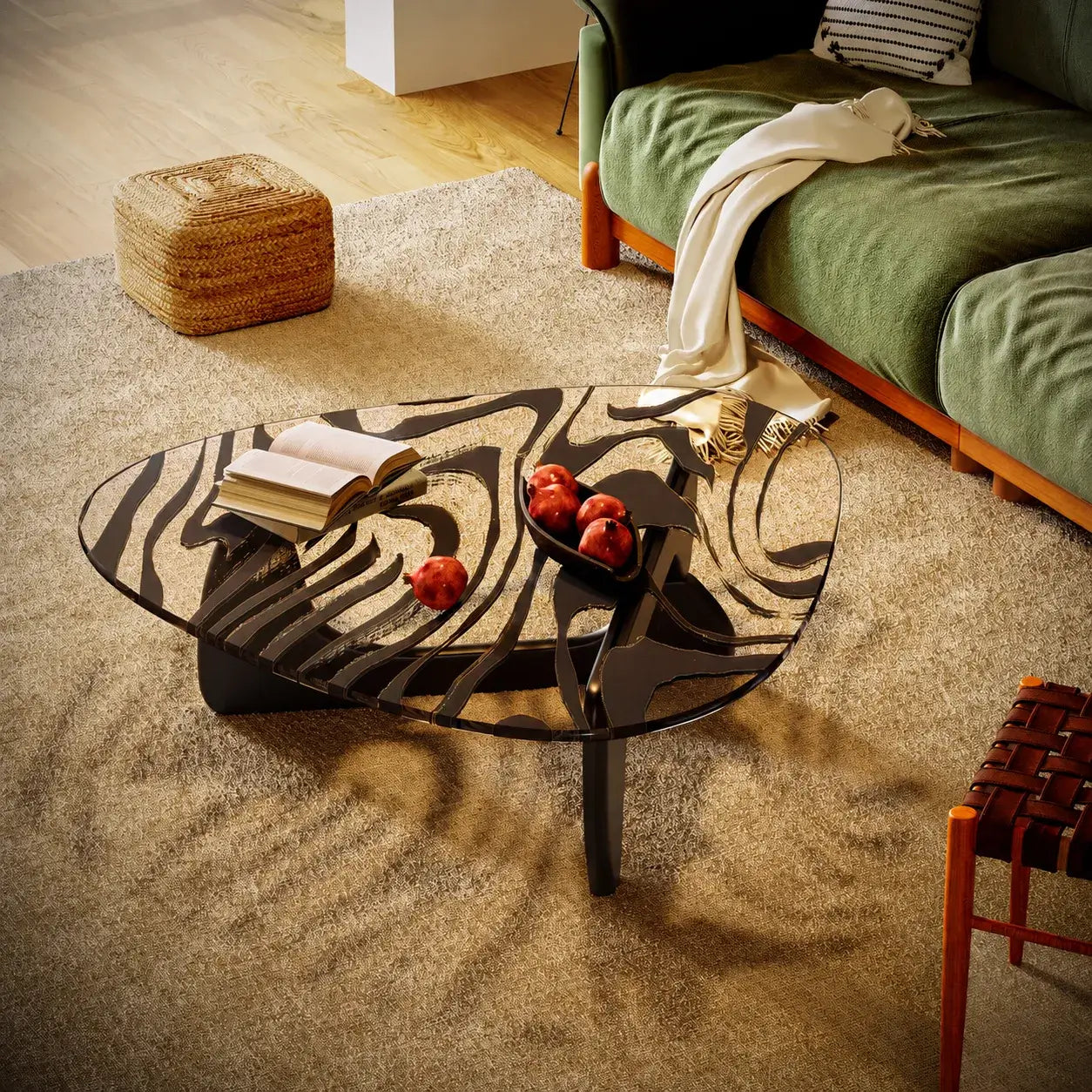 Zebra Print Organic Acrylic Coffee Table Series With Layered Nesting Forms Main Product Image Image principale du produit