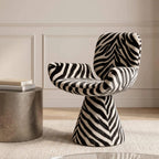 Zebra Print Sculptural Swivel Accent Vanity Chair Series in Velvet