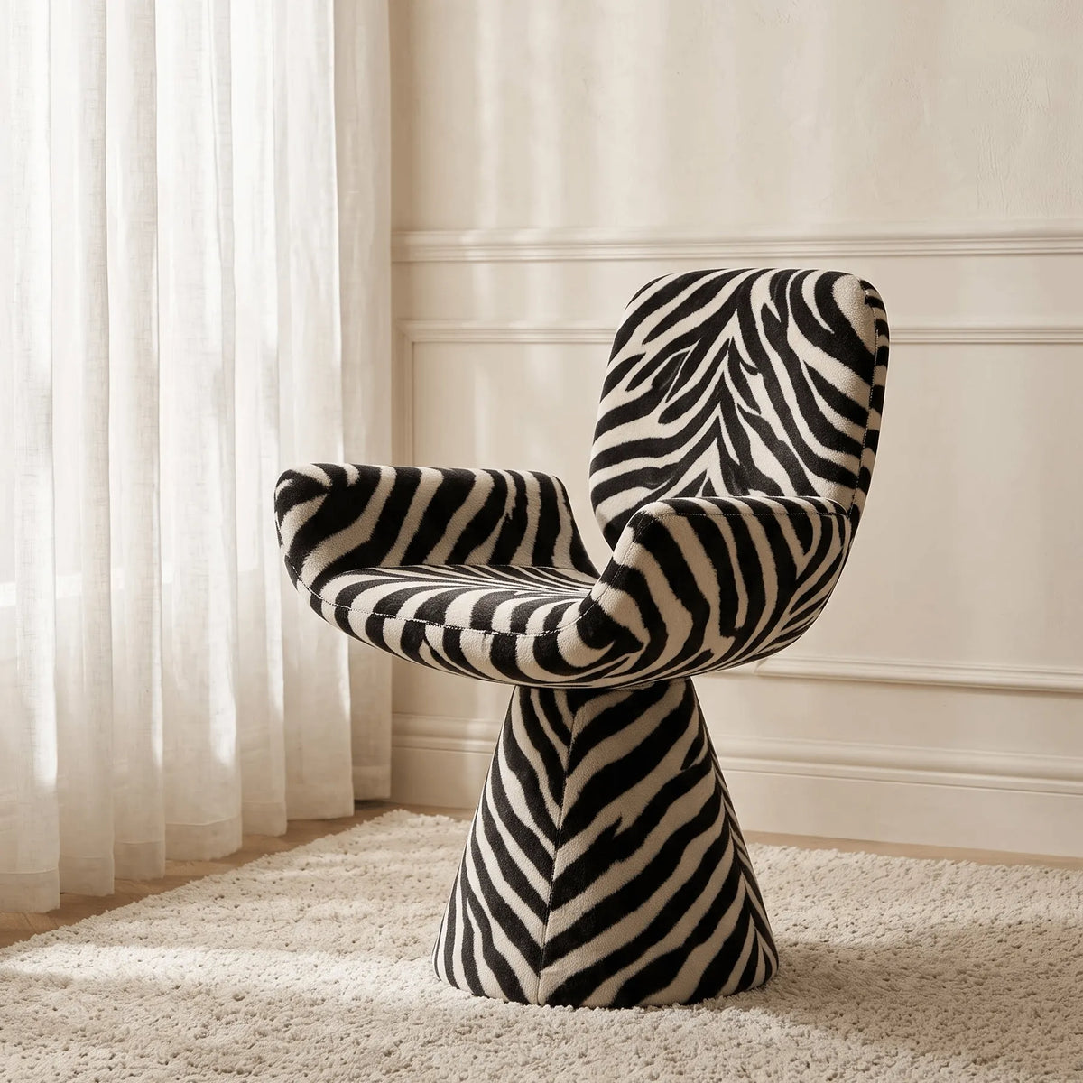 Zebra Print Sculptural Swivel Accent Vanity Chair Series in Velvet Main Product Image Image principale du produit