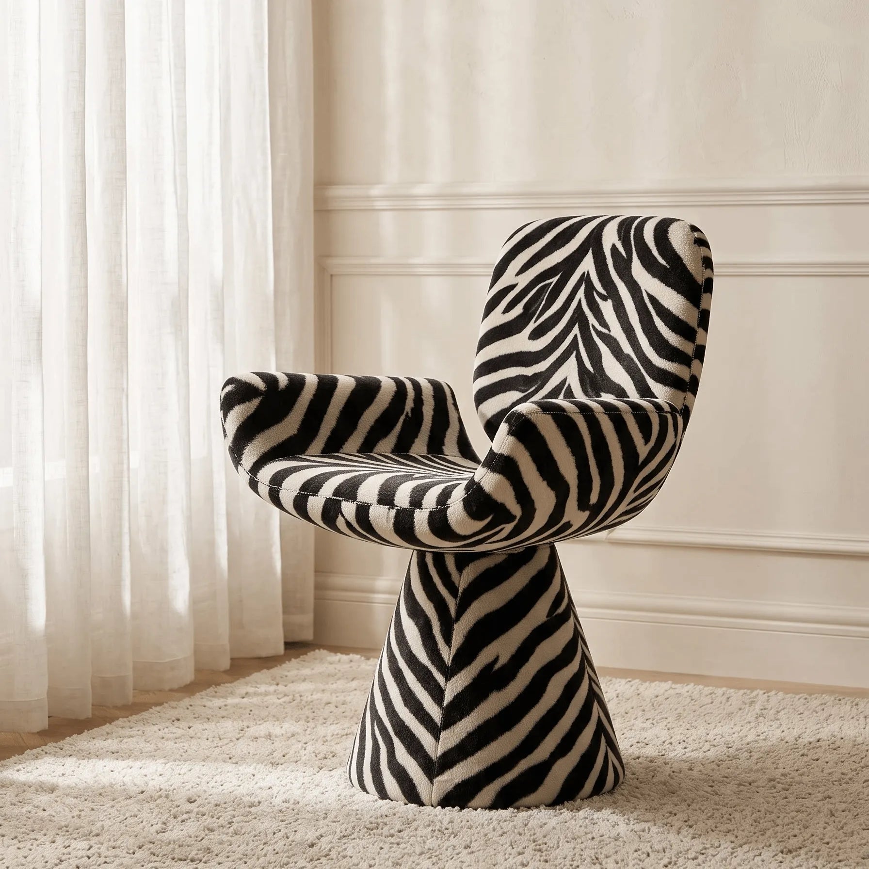 Zebra Print Sculptural Swivel Accent Vanity Chair Series in Velvet Main Product Image
