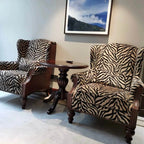 Zebra Print Wingback Chair Series with Leather Trim and Solid Wood Legs