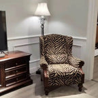 Zebra Print Wingback Chair Series with Leather Trim and Solid Wood Legs