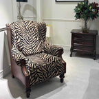 Zebra Print Wingback Chair Series with Leather Trim and Solid Wood Legs