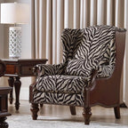Zebra Print Wingback Chair Series with Leather Trim and Solid Wood Legs Main Product Image