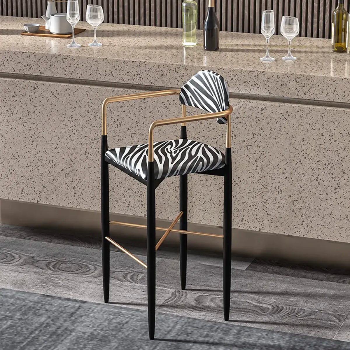 Zebra Upholstered Accent Seating Series With Curved Arms and Metal Frame